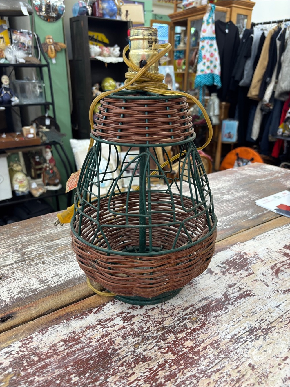 Rustic Brown & Green Woven Table Lamp Sailboat Lake Vibes